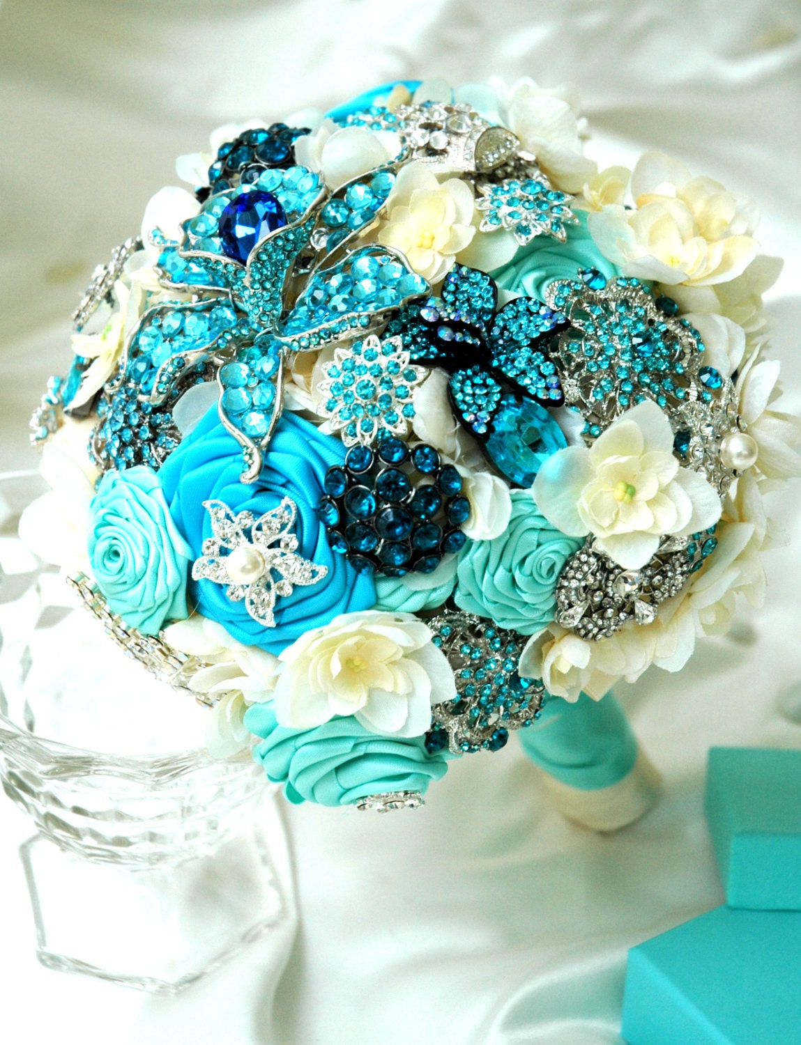 Tiffany Blue Bridal Bouquet Bridal Brooch by BoHoBridal on Etsy