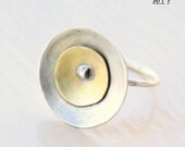 Sterling Silver Shiny Brass Discs Handcrafted Metalwork Soldered Stacking Cocktail Statement Ring Gift for Her.Free Shipping-Size 6.25
