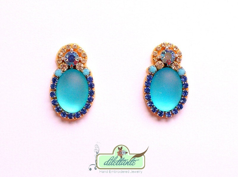 Crystal Earrings Swarovski- Rhinestones- Ocean Design- Statement Earrings