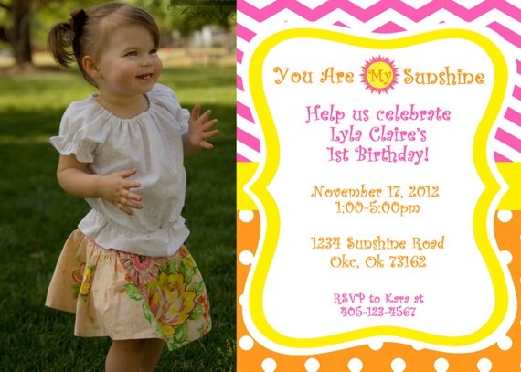 You Are My Sunshine Photo Invitation - PRINTABLE Custom Invitation and Thank You Card Il_570xn