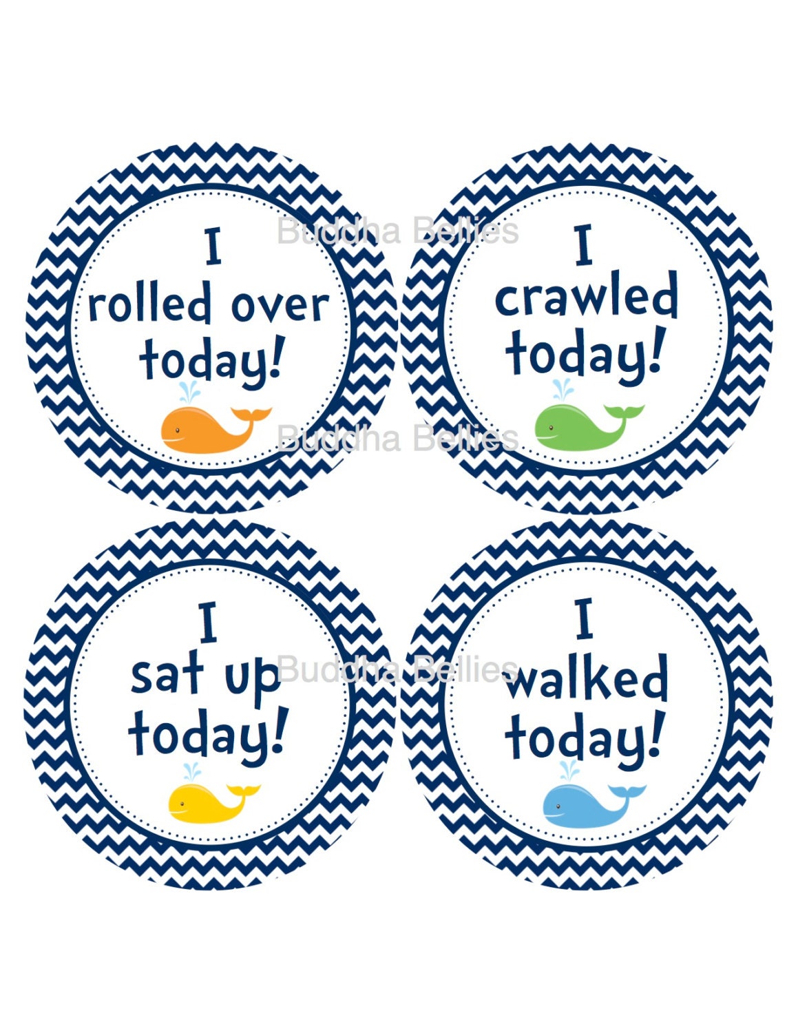 Milestone Stickers for Baby Boy - Navy Chevron - Whales - Nautical Baby Shower Gift
