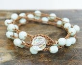 Crocheted Beaded Wrap Bracelet - Boho Bohemian Shabby Chic