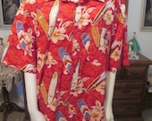 Vintage 1950s Men's Red Hawaiian Shirt XXL Tropical Tiki Rockabilly Lounge Surf Retro
