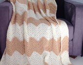 Cream and tan afghan crochet chevron blanket