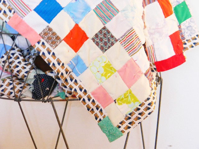 Quilt - Reversible - Hand Pieced - Midcentury Retro Primitive Granny Chic - 1960's - Early Upcycling - Charming