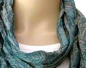 Silk scarf, Infinity Scarf, Sari scarf, Green Scarf