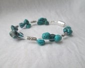 SALE: Turquoise & pewter bracelet, wire wrapped bracelet, magnetic clasp closure bracelet, womens silver and turquoise bracelet