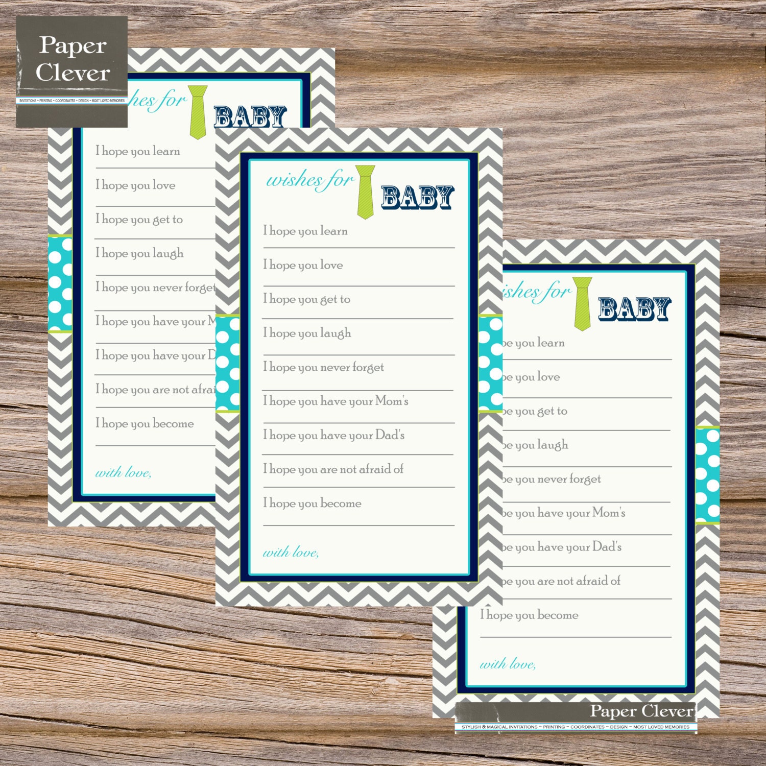 Baby shower well wishes, shower game, grey, tie, aqua blue-instant download Il_570xn