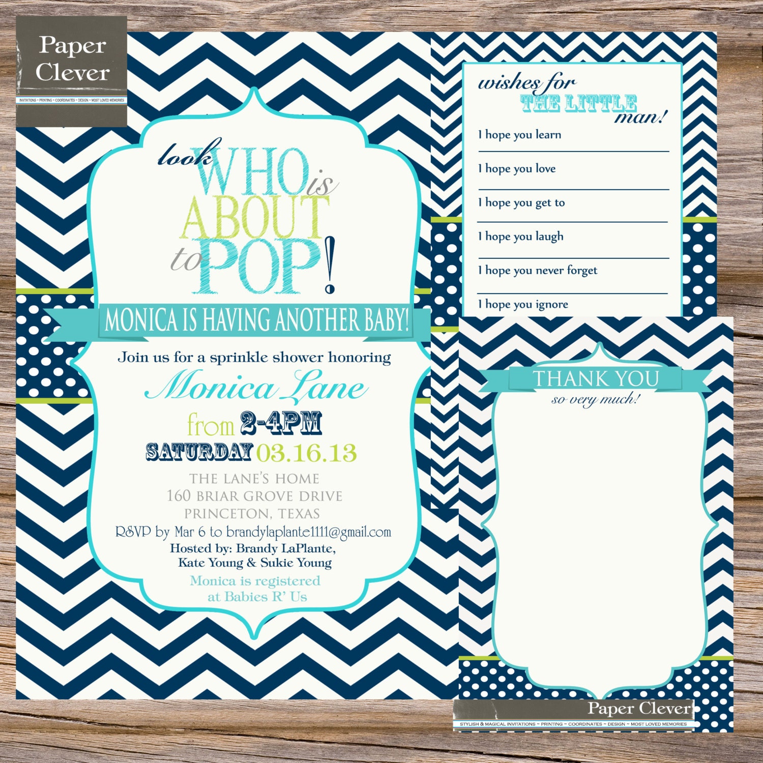Baby Shower Invitation Party Pack Chevron stripe, pop - digital file,printable Il_570xn