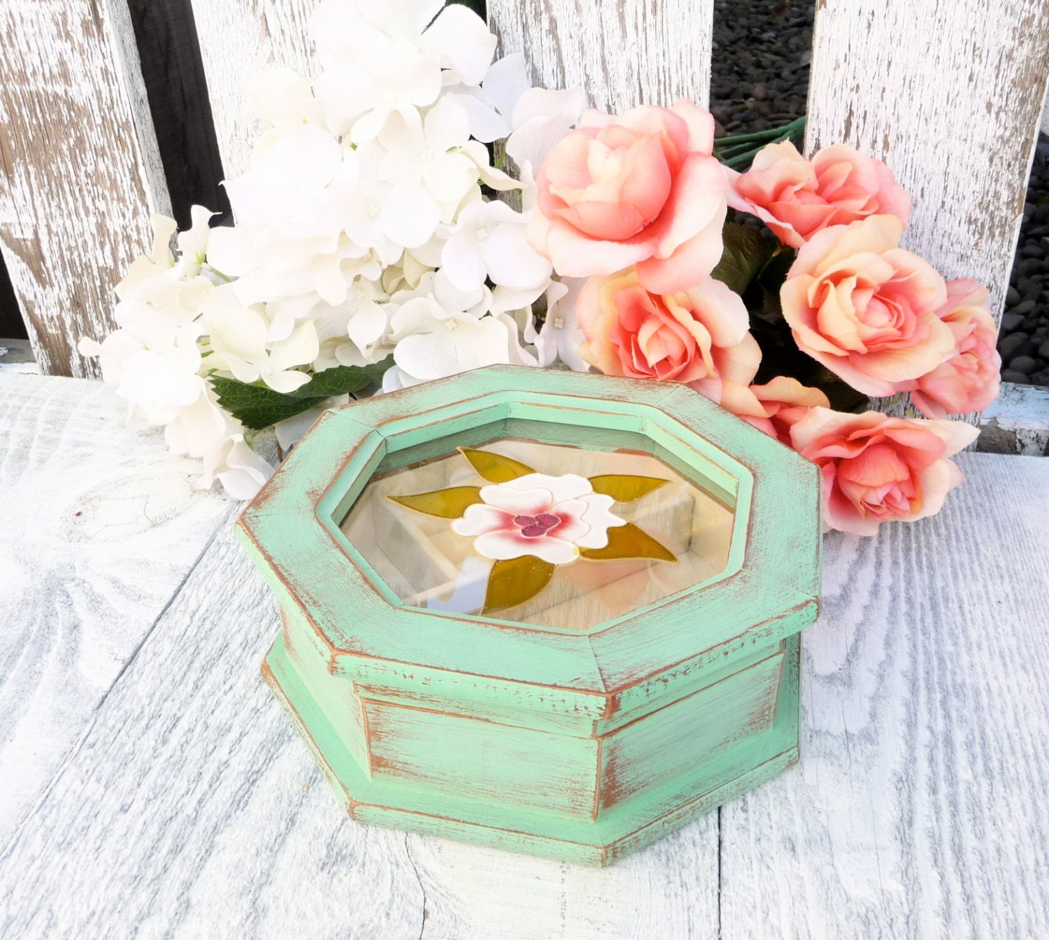 Hexagonal Jewelry Box - Green SHABBY CHIC Jewelry Box