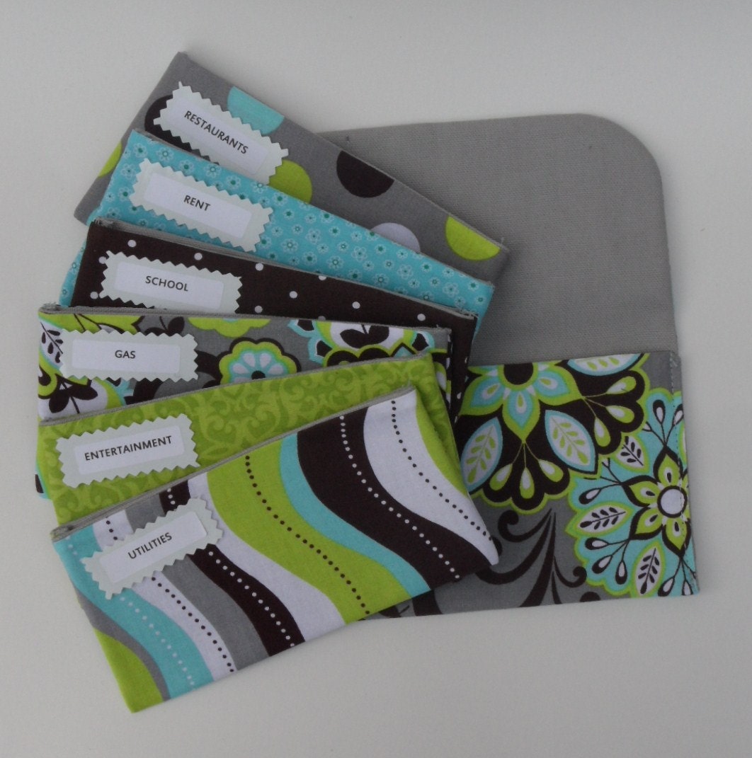 Ready To Ship -BUDGET ENVELOPES SYSTEM, Cash Envelopes & Clutch-Aqua Medallion (It can be used with the Dave Ramsey system)