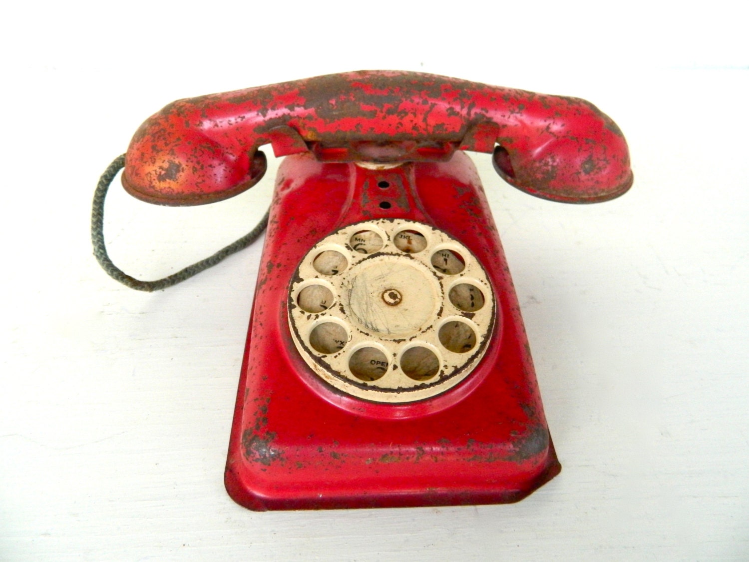 Vintage Toy Telephone Metal Red