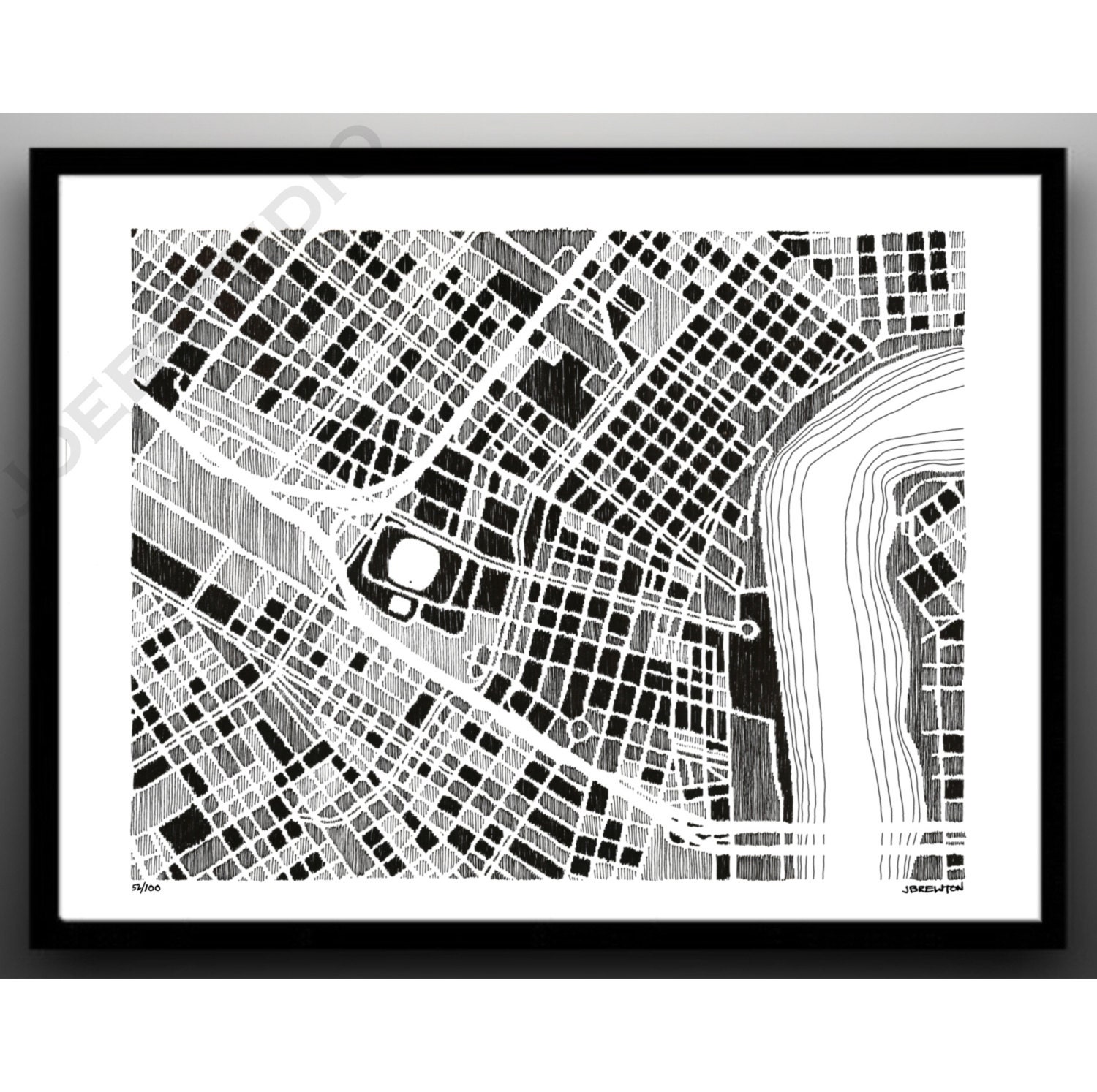New Orleans city map series art print - signed & numbered giclee art print of my original ink drawing - FREE SHIPPING