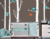 Owls and Birch Tree Forest Wall Decal, Birch trees, Birch forest, Birch Tree Owl Wall Vinyl for Nursery, Kids or Childrens Room