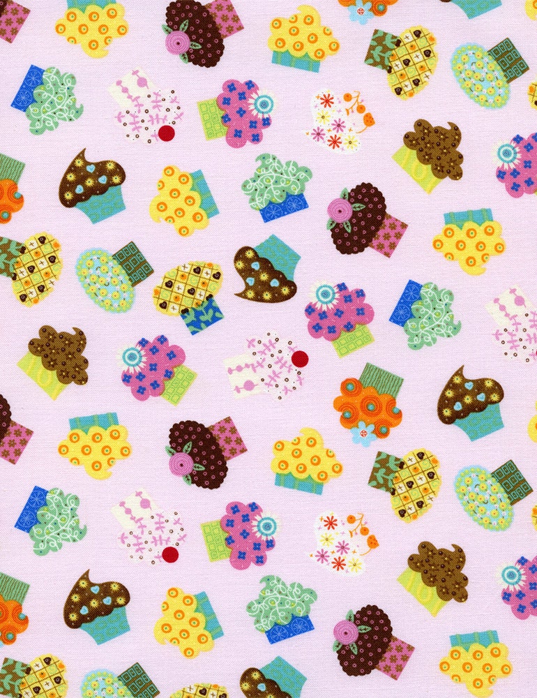 Timeless Treasures Fabric - Sweet Treat - Tossed Cupcakes - Pink - Novelty Fabric