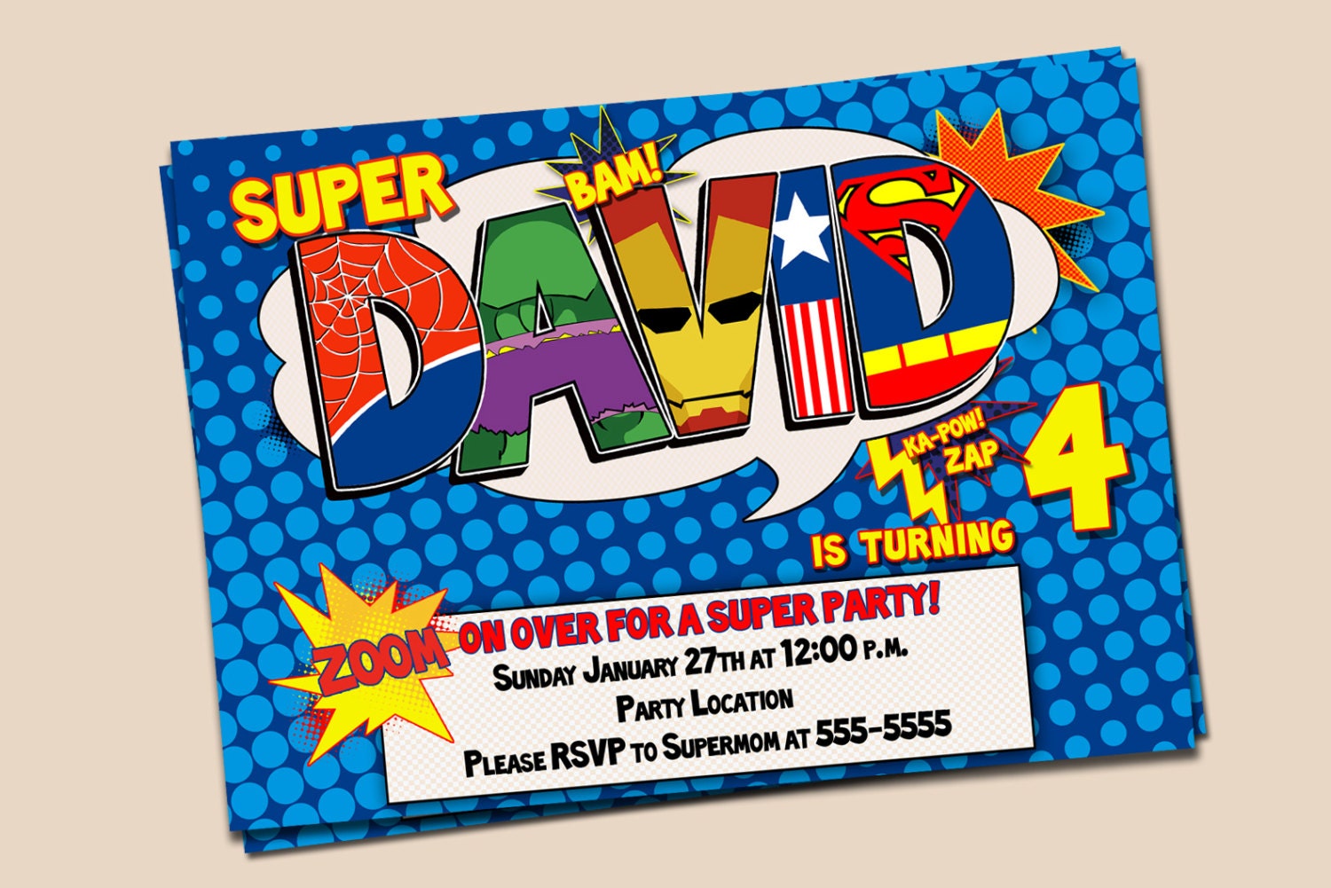Personalized Superhero Birthday invitation -photo optional
