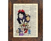 Kiki's Delivery Service Studio Ghibli Print on an Antique Unframed Upcycled Bookpage