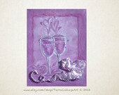 Champagne For Two. UNFRAMED 11x14 in Original Mixed Media Art. Home decor. wedding