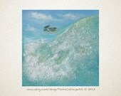 Tropical Wave, 12x12 in Abstract Original Mixed Media Art. Unframed. Sea shell beach home decor nautical gift idea