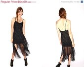 SUMMER SALE Black Swan split silk- Flowing Ballerina Dress with Floral Jacquard Detail