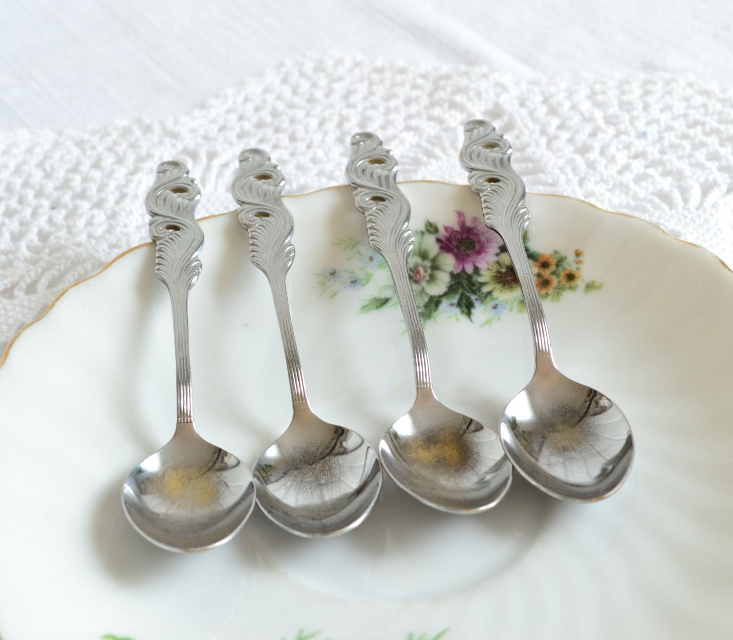 Demitasse spoons tea and coffee  vintage Swedish set of four chrome plate  wedding settings