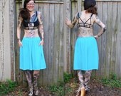 Vintage // Neon High Waisted Gaucho Shorts // Turquoise Skirt with Pockets // Draped Slouchy Small