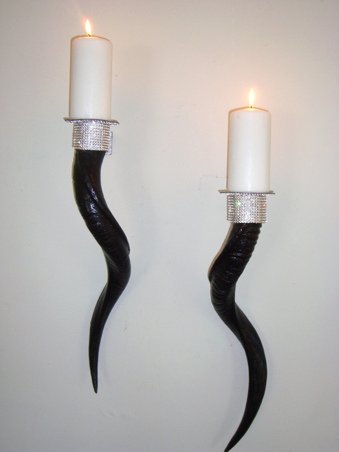 Candle Holder Taxidermy Swarovski Crystals African Kudu Horn - Large Gothic Candelabra