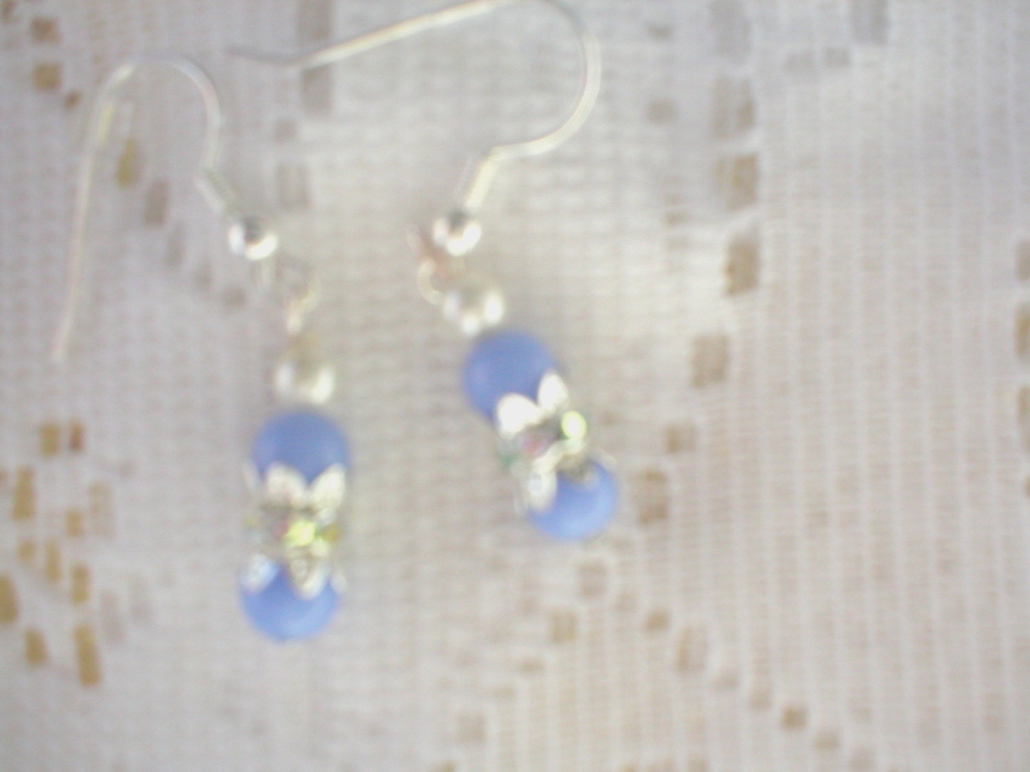 Elegant Drop Pierced Earrings Glass Blue Beads and White Pearl Earrings Unique Handmade Jewelry