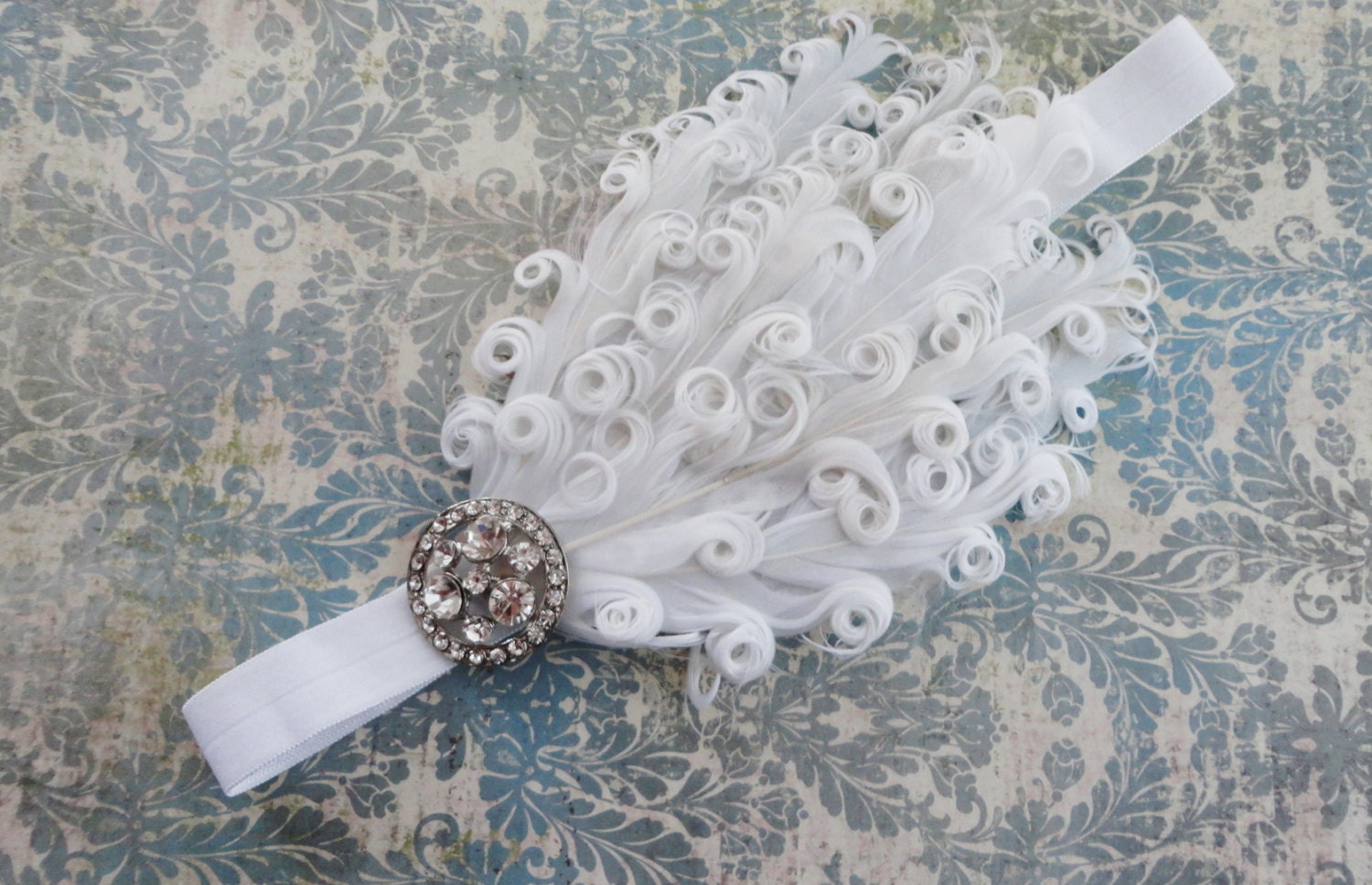 White Nagorie Feather Headband - Baby Headband - Baby Dedication - Wedding - Girls Headband - Photo Prop
