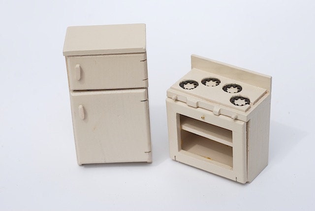 1950 Miniature Doll House Kitchen, Mini Mid Century Refrigerator