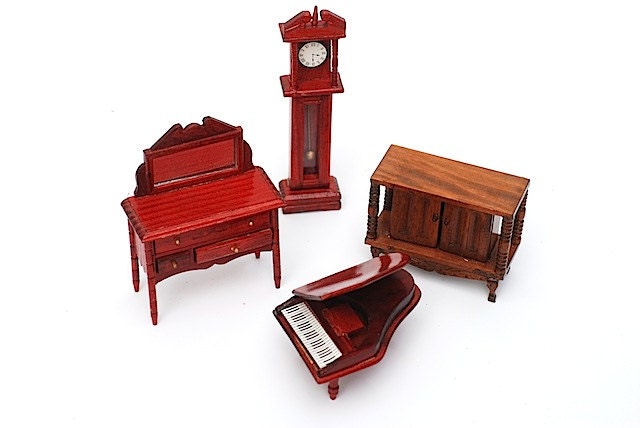 1950 Miniature Doll House Furniture , Mini Mid Century Rustic Wooden Shabby Chic Doll House Decor, Mirror Dresser Armoire Miniatures