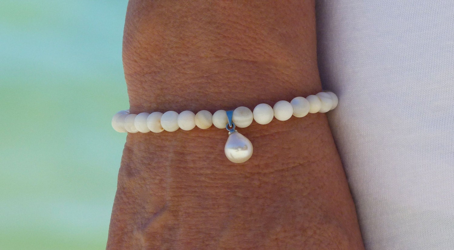 beachcomber freshwater shell pearl bracelet beach wedding