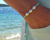 beachcomber turquoise faux suede freshwater pearl beach boho wrap bracelet