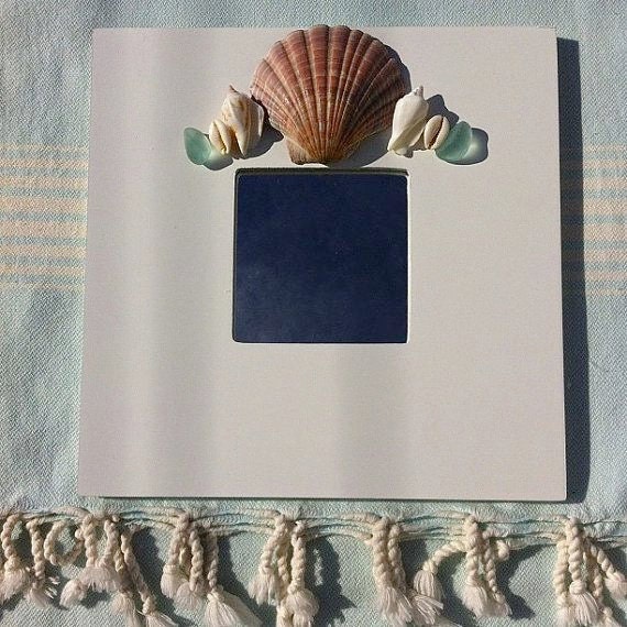 beachcomber shell sea glass mirror frame - beach house home decor