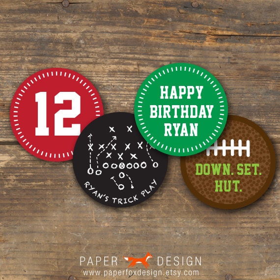 Football Birthday Cupcake Toppers - DIY Printable - Sticker Labels