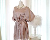 Elegance Silky Satin Khaki Gray champagne  Sexy Leak Arm Tunic Dress Blouse Batwing