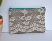 NEW - The Medium Allison - floral vintage lace zipper pouch with zipper closure cotton and vintage floral
