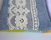 The Allison - floral vintage lace zipper pouch with zipper closure chambray and vintage upholstery