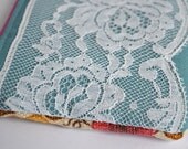 The Allison - floral vintage lace zipper pouch with zipper closure cotton and vintage floral cotton woven upholstery
