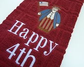 4th of July Patriotic Uncle Sam Embroidered Kitchen Tea Towel