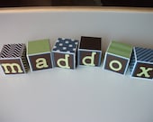 Wooden Baby Name Blocks - Chocolate Brown - Blue - Lime Green