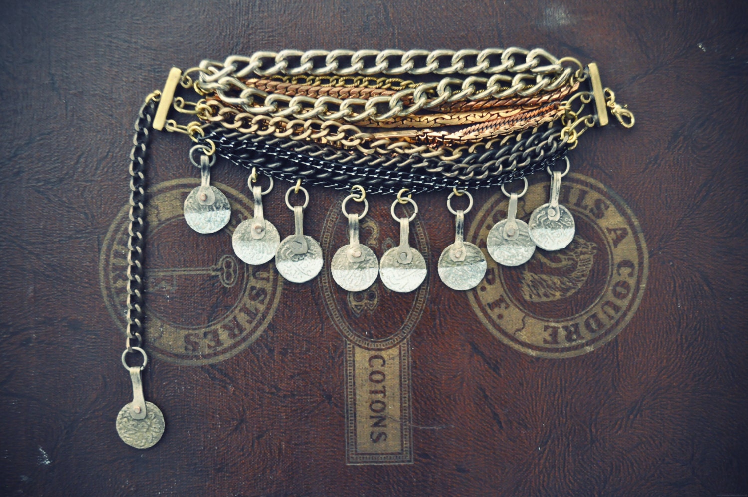 MALTE II / Multi chains and colors bracelet, silver and white amulets