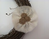 Ivory and Natural Burlap 5 inch Flower Single Flower To Build Your Own Removable Wreath Attachment