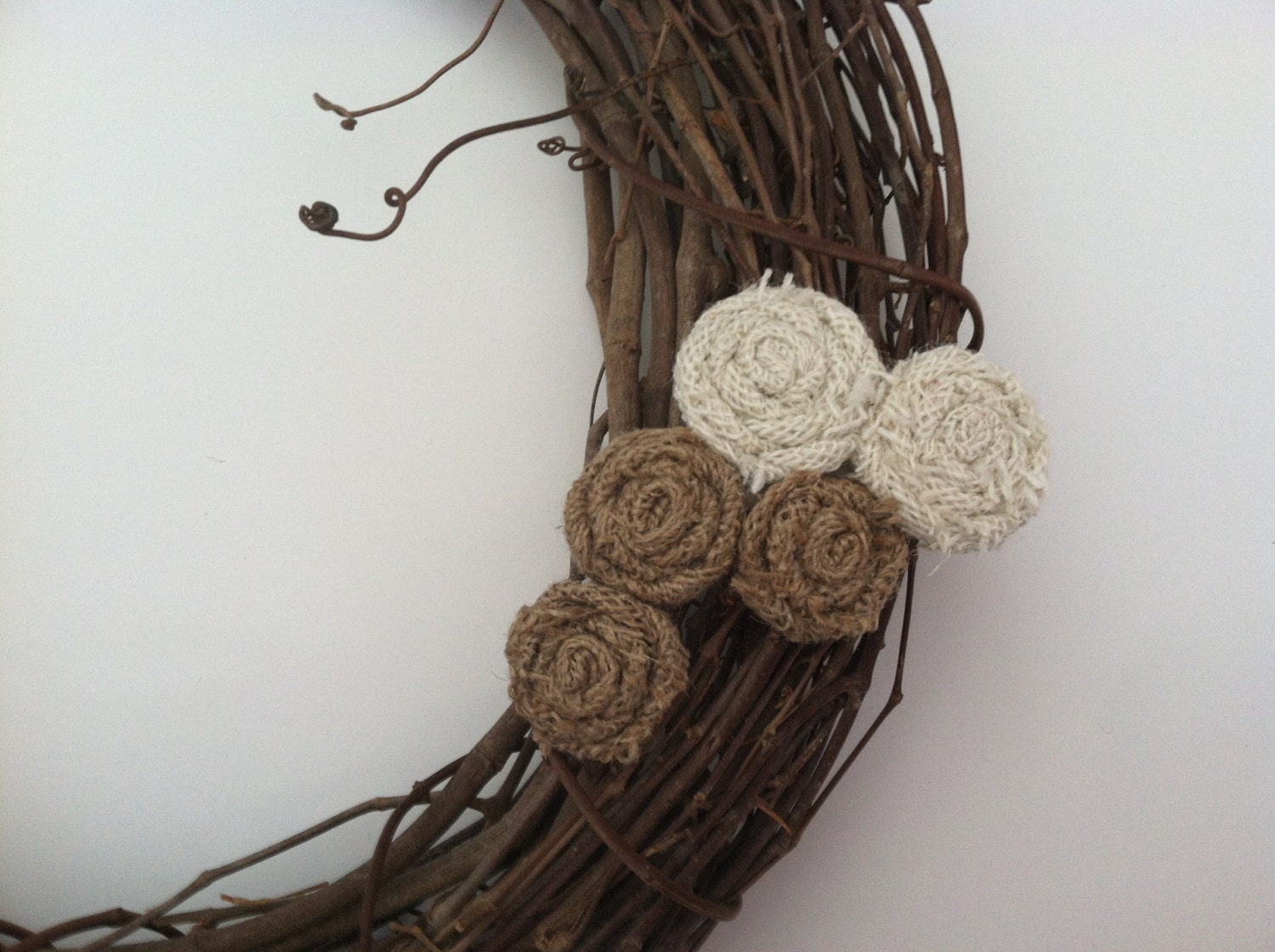 Ivory, Brown and Natural Burlap Flower Single Flower To Build Your Own Removable Wreath Attachment