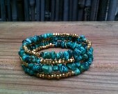 Shiela Wrap bracelet / Turquoise & Gold or Silver Brass