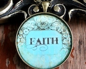 FAITH Christian inspirational word paper glass pendant on 18" chain, gift boxed