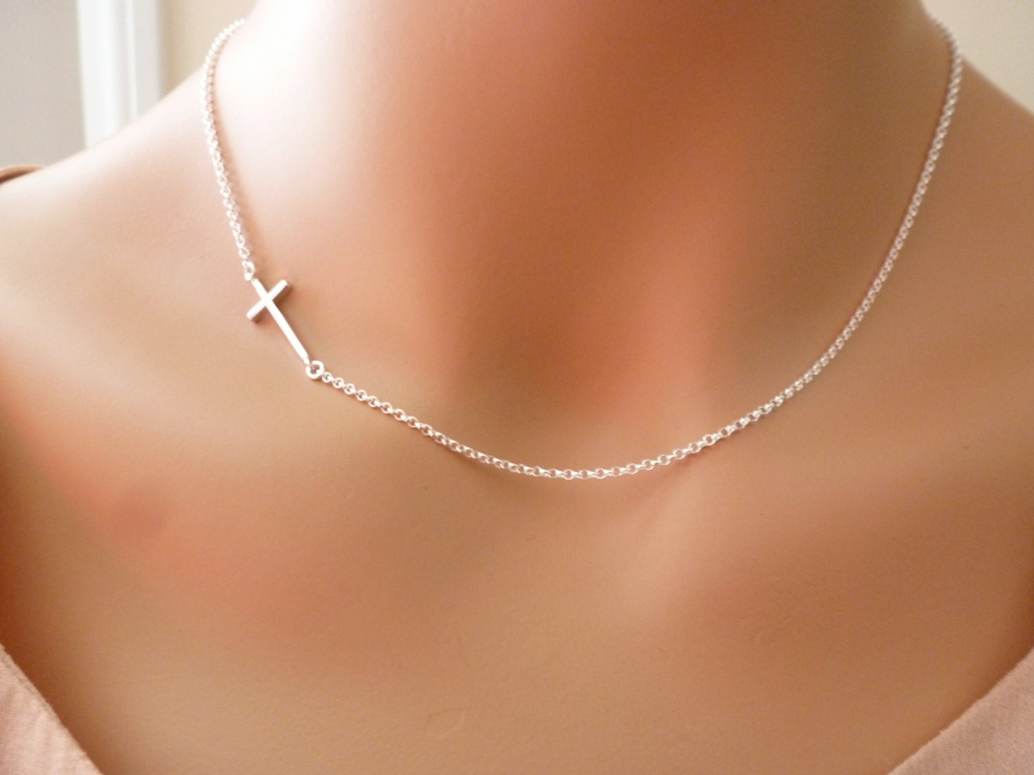 Silver Sideways Cross Necklace - side cross sideways -  Sterling silver Necklace - Kelly Ripa sideways cross necklace - Sideways cross charm