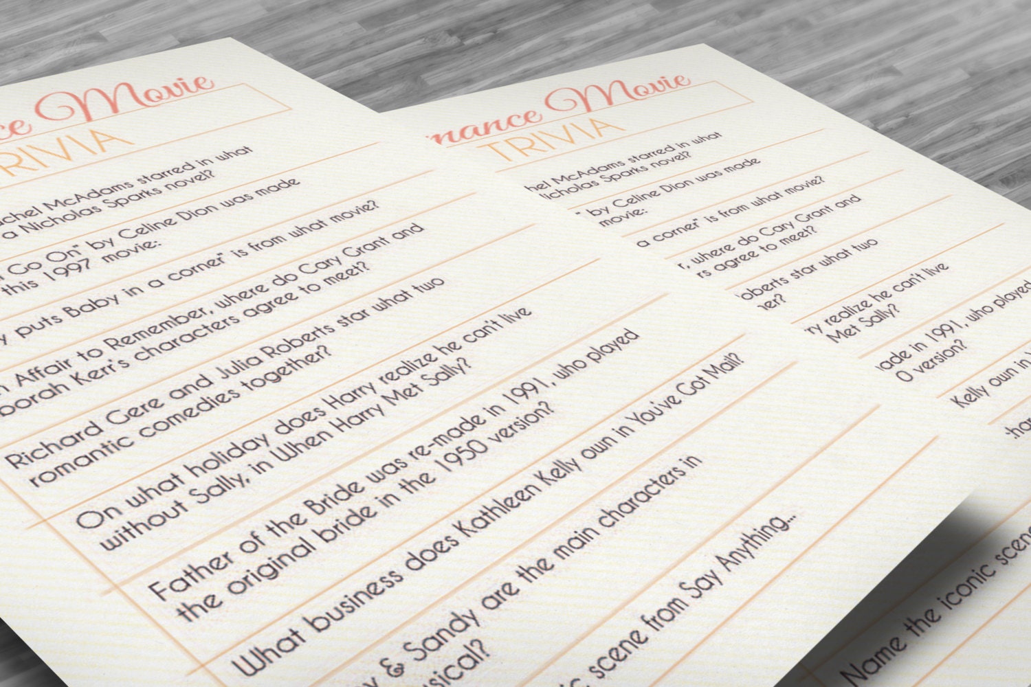 Romantic Movie Trivia Game for Bridal Showers - Instant Download - Pink