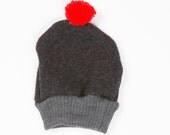 Baby Hat Beanie with Pom Pom in Upcycled Wool 3-6m