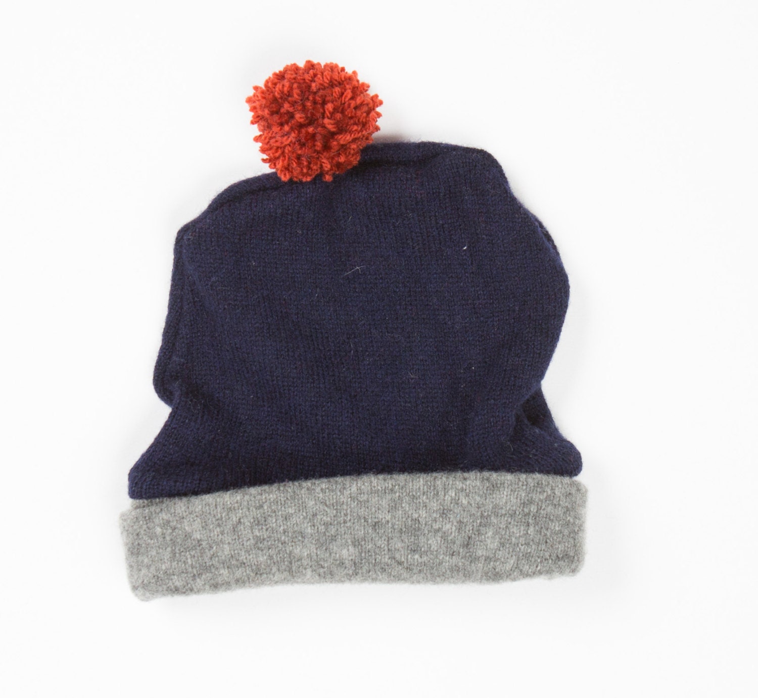 Baby Hat Beanie with Pom Pom in Upcycled Wool 3-6m
